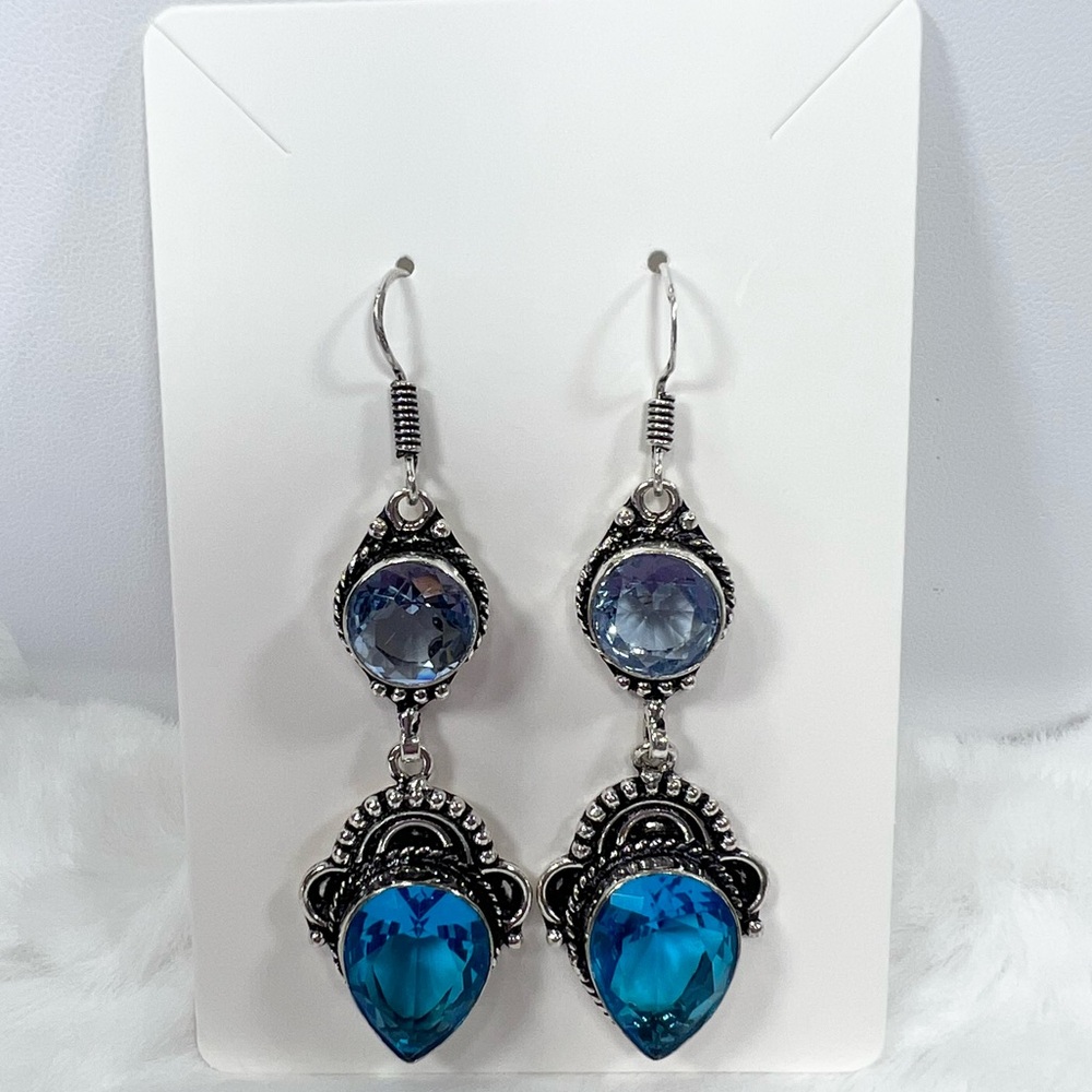 Blue Topaz Two Tone 925 Earrings